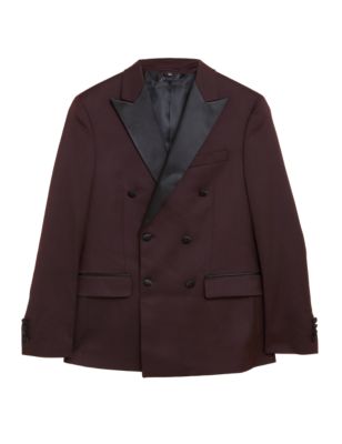 Mens M&S Collection Slim Fit Double Breasted Tuxedo Jacket - Berry