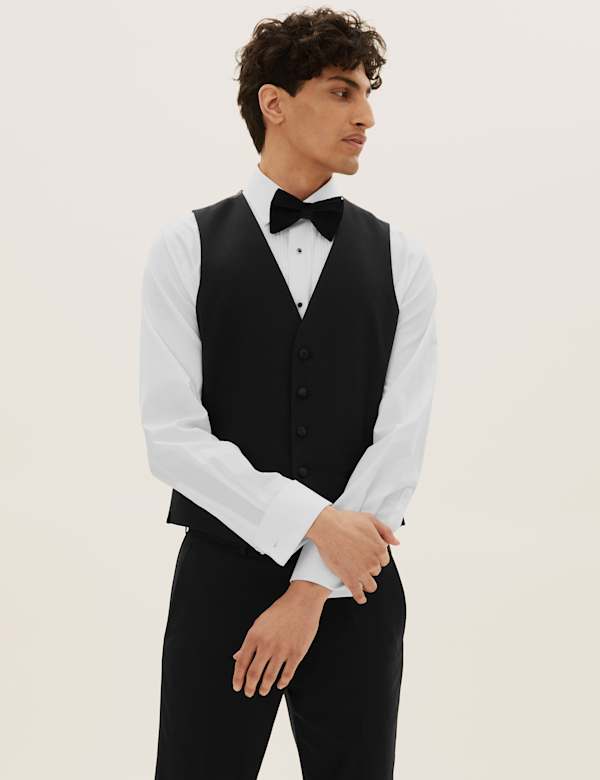 Black Slim Fit Textured Waistcoat