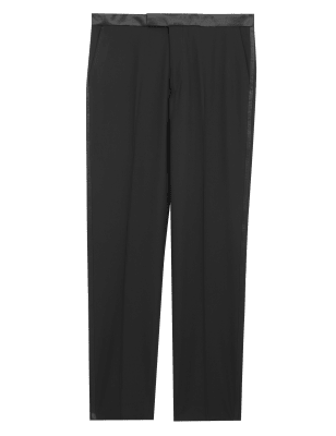 

Mens M&S Collection Auf Figur geschnittene Smokinghose aus Wollmischgewebe - Black, Black