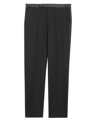 

Mens M&S Collection Tailored Fit Wool Blend Tuxedo Trousers - Black, Black