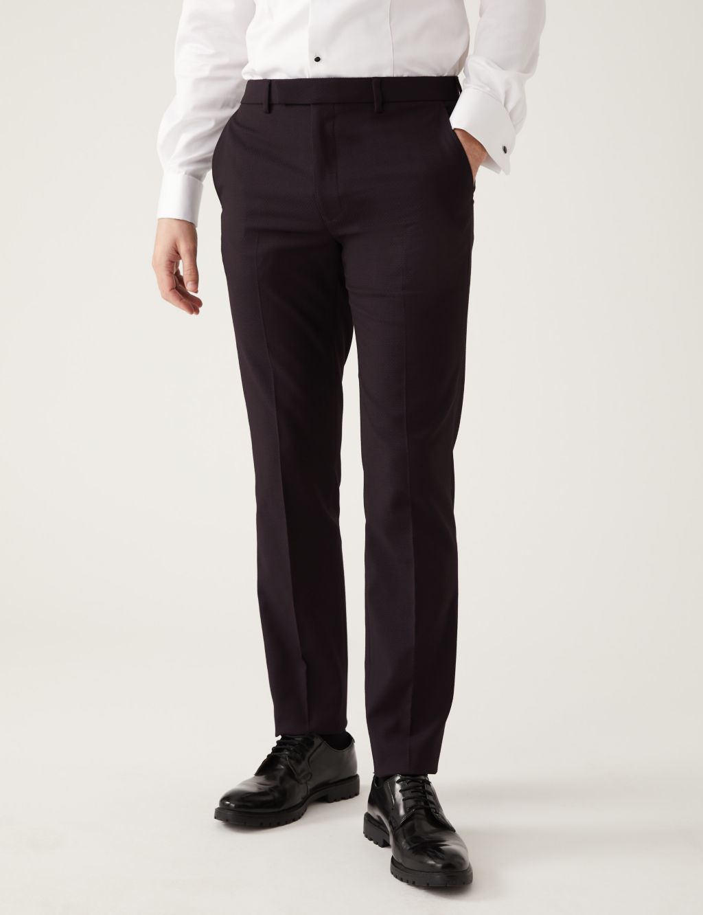 Burgundy Slim Fit Tuxedo Trousers image 2