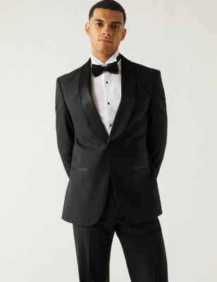 Marks And Spencer Mens M&S Collection Regular Fit Pure Wool Tuxedo Jacket - Black, Black