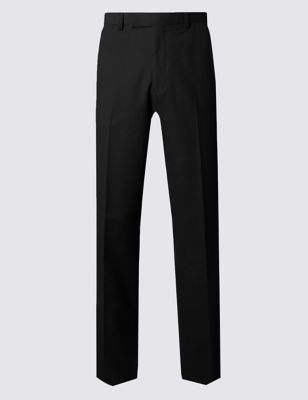 Black Regular Fit Wool Suit Trousers - CH