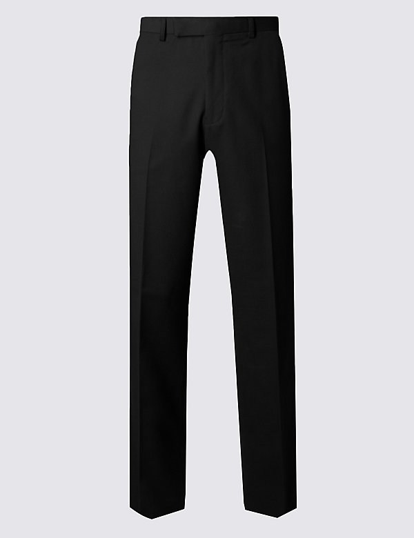 Black Regular Fit Wool Suit Trousers - LU