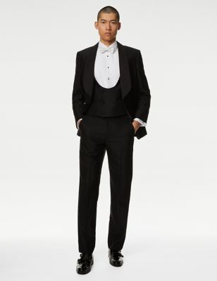 M&S Sartorial Men's British Pure Wool Double Breasted Waistcoat - 40REG - Black, Black