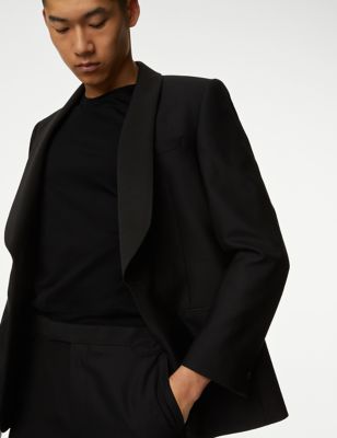 M&S Sartorial Men's Regular Fit British Pure Wool Tuxedo Jacket - 38SHT - Black, Black