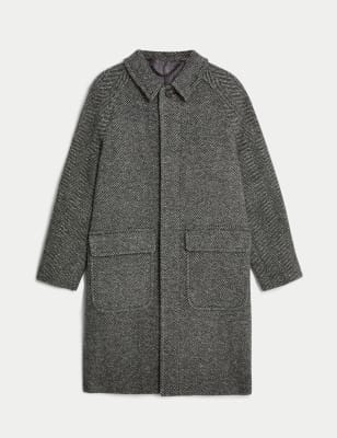 Italian Pure Wool Herringbone Overcoat