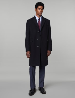 

JAEGER Mens Italian Wool Overcoat - Navy, Navy