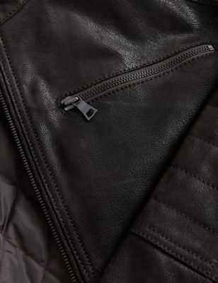 

Mens M&S Collection Leather Double Collar Utility Jacket - Chocolate, Chocolate