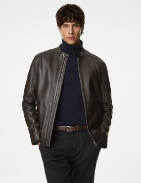 Mens leather look biker jacket sales