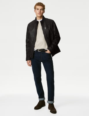 Double Collar Quilted Leather Jacket | M&S SK