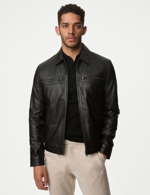 Autograph Men's Leather Harrington Jacket - XXL - Black, Black