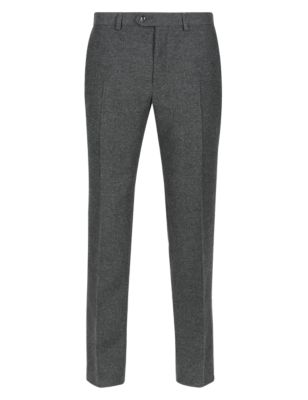 Slim Fit Herringbone Flat Front Trousers with Wool | M&S Collection | M&S