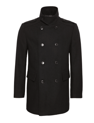 double breasted funnel neck coat mens