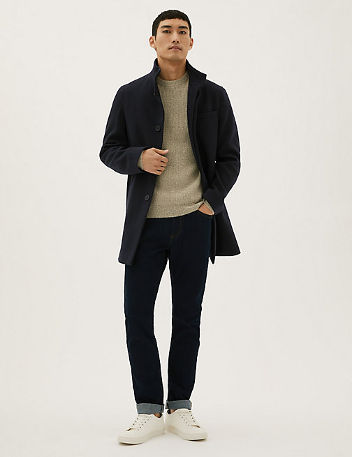 Marks And Spencer Mens M&S Collection Funnel Neck Overcoat - Navy