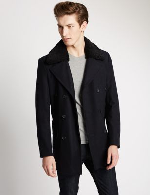 Tailored Fit Borg Peacoat with Wool