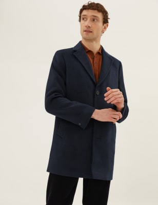 

Mens M&S Collection Wool Blend Revere Overcoat - Navy, Navy