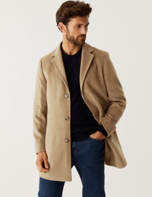 

Mens M&S Collection Wool Blend Revere Overcoat - Camel, Camel