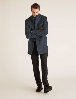 

Mens M&S Collection Funnel Neck Overcoat - Navy Marl, Navy Marl