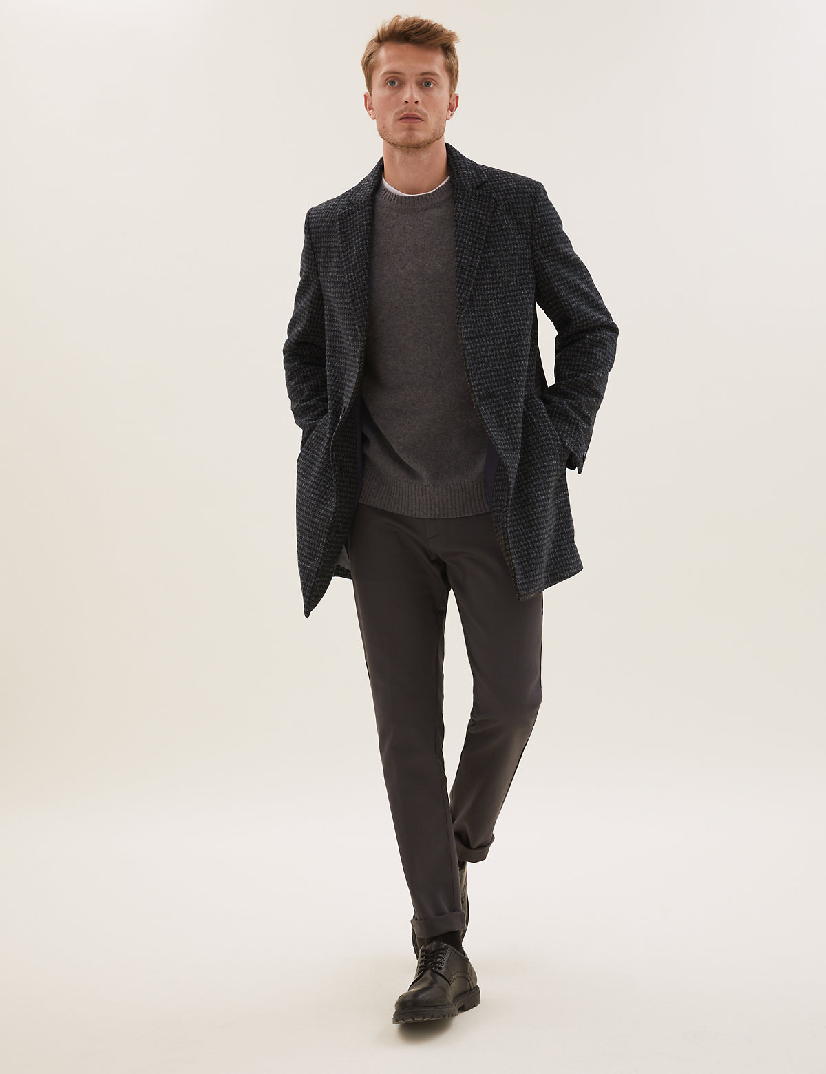 Revere Puppytooth Overcoat with Wool