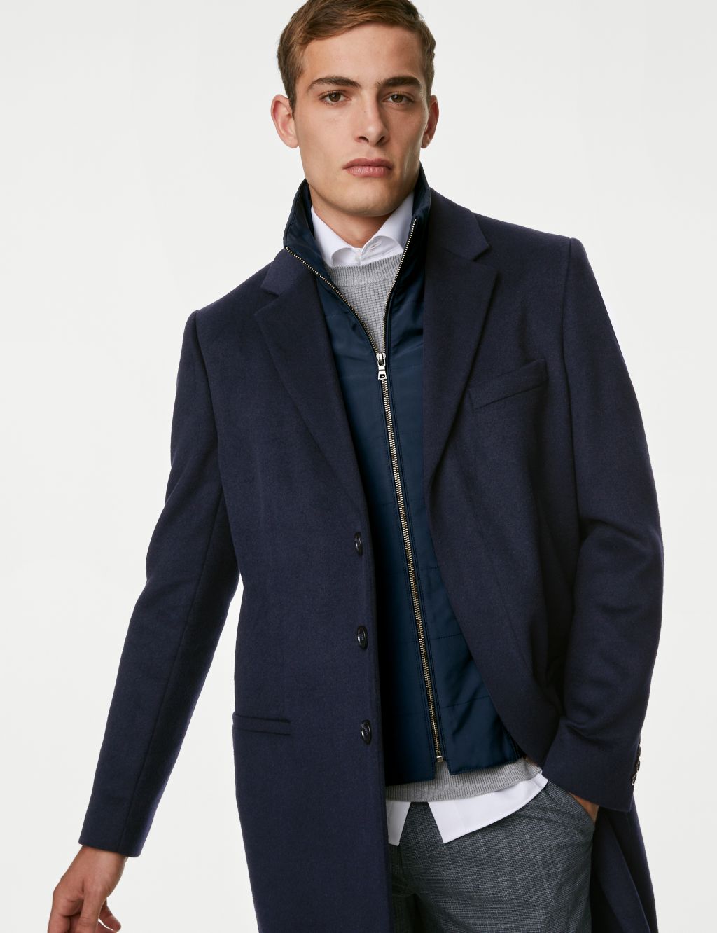 Wool Blend Removable Collar Overcoat image 3