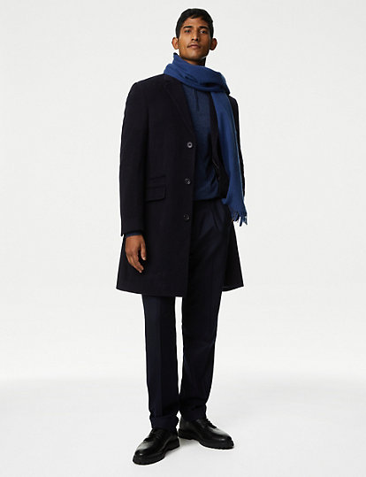m&s sartorial wool rich revere overcoat with cashmere - mreg - navy, navy