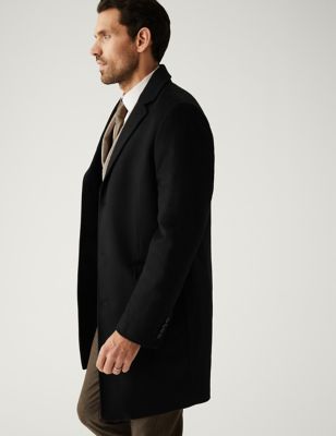 

Mens M&S SARTORIAL Italian Wool Revere Overcoat with Cashmere - Black, Black