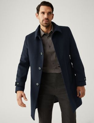 Mens M&S Collection Luxury Italian Wool Overcoat with Cashmere - Navy, Navy