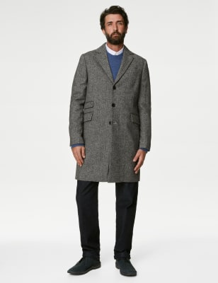 

Mens M&S Originals Moons Italian Wool Herringbone Overcoat - Grey Mix, Grey Mix