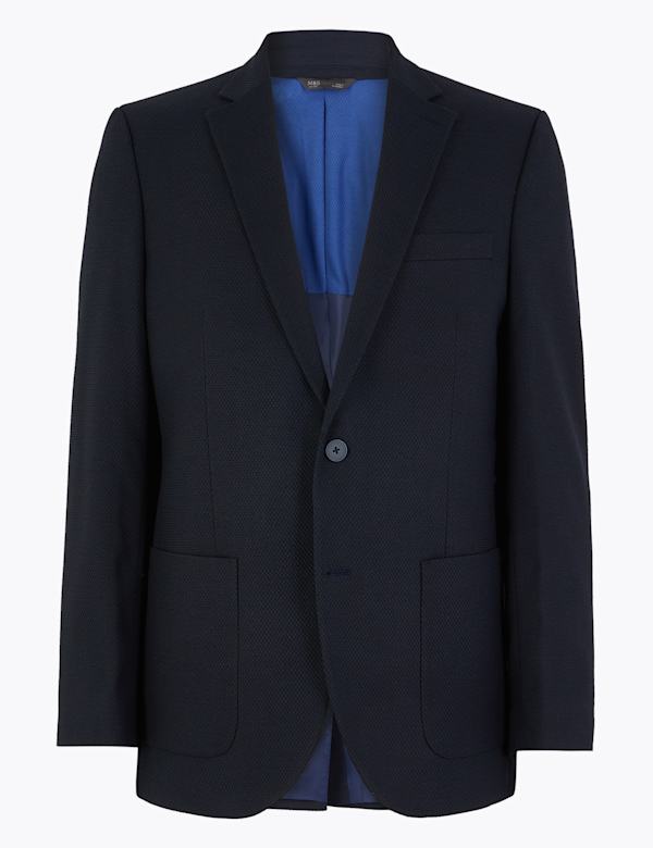 Navy Regular Fit Textured Jacket