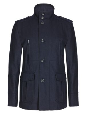 Wool Blend Military Overcoat | Autograph | M&S
