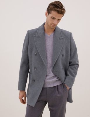 

Mens Autograph Wool Blend Double Breasted Overcoat - Grey Mix, Grey Mix