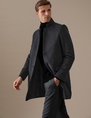 

Mens Autograph Wool Blend Check Overcoat - Charcoal Mix, Charcoal Mix