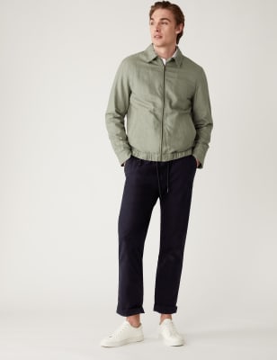 

Mens M&S Collection Harrington-Jacke aus Leinenmischgewebe - Dark Sage, Dark Sage