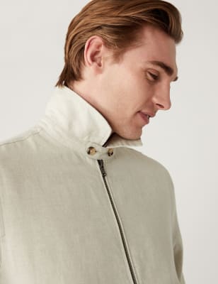 

Mens M&S Collection Linen Blend Harrington Jacket - Ecru, Ecru