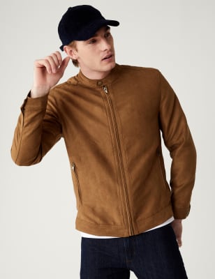 

Mens M&S Collection Faux Suede Biker Jacket - Tan, Tan