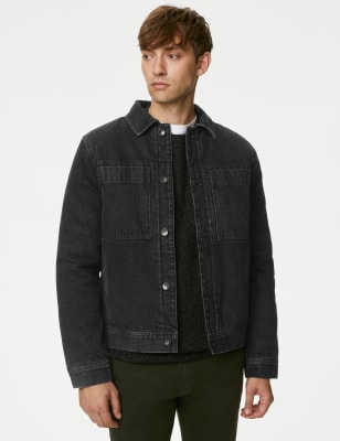 Borg lined best sale black denim jacket