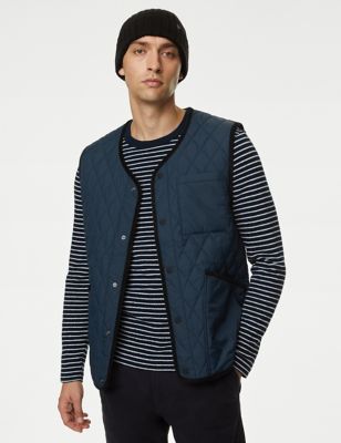 M&S Men's Quilted Gilet with Stormwear - Navy, Navy