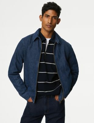 M&S Men's Denim Harrington Jacket - XL - Indigo, Indigo