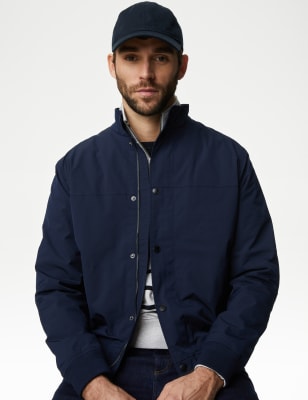 M&S Mens Funnel Neck Bomber Jacket with Stormwear - SREG - Dark Navy, Dark Navy,Sage,Stone