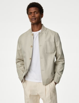 Linen Blend Smart Bomber Jacket