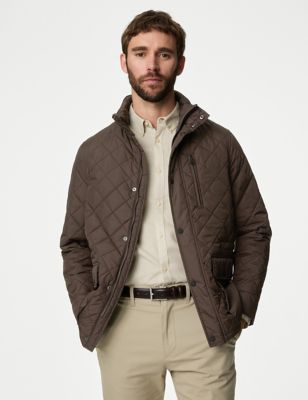 M&S Men's Quilted Utility Jacket with Stormwear - SREG - Brown, Brown,Navy