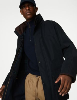 M&S Mens Cotton Rich Parka Jacket with Stormwear - Navy, Navy