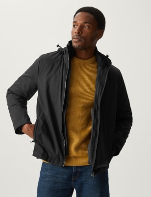 

M&S Collection Cotton Blend Hooded Mac with Stormwear™Mens - Black, Black