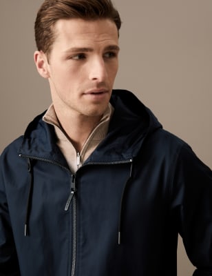 

Mens Autograph Cotton Rich Hooded Mac with Stormwear™ - Dark Navy, Dark Navy