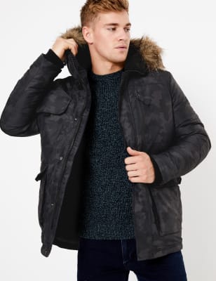 Parka &agrave; bordures en fausse fourrure