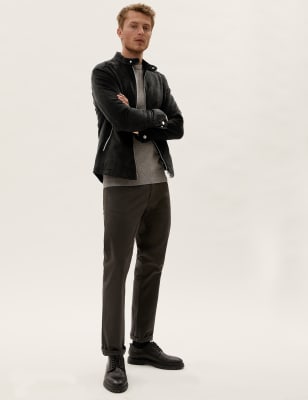 Veste style motard imitation daim - Black