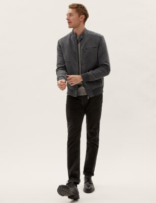 

Mens M&S Collection Wattierte Biker-Jacke in Wildlederoptik - Charcoal, Charcoal