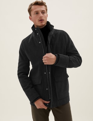 Moleskin Funnel Neck Overcoat