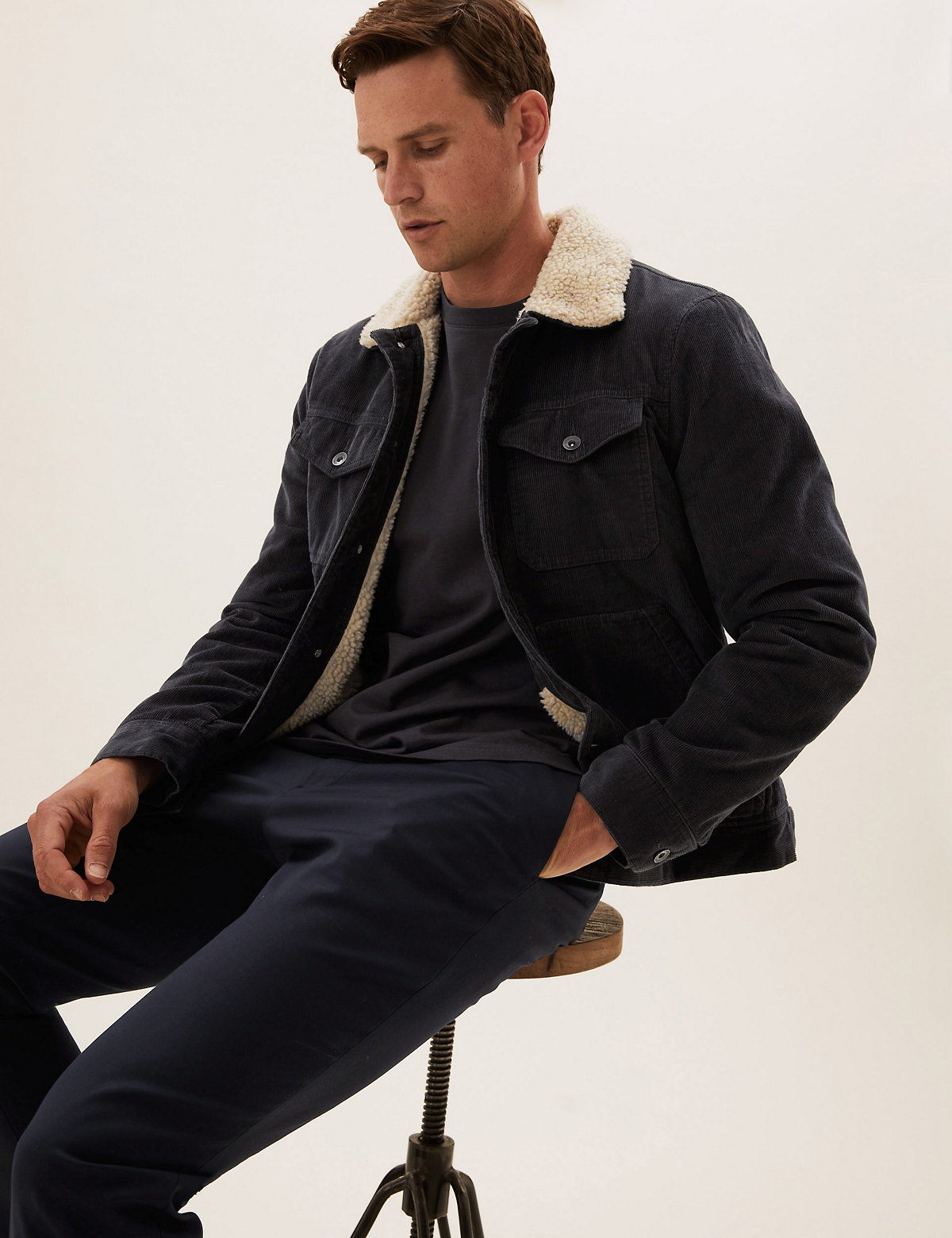 Pure Cotton Utility Borg Lined Jacket